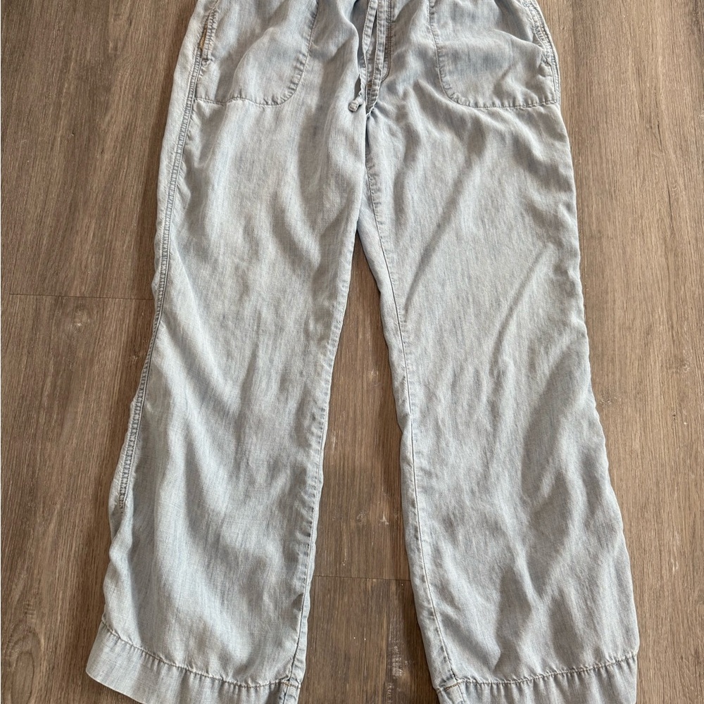 Level 99 Light Blue Denim-Like Linen Relaxed Pants with Elastic Waistband